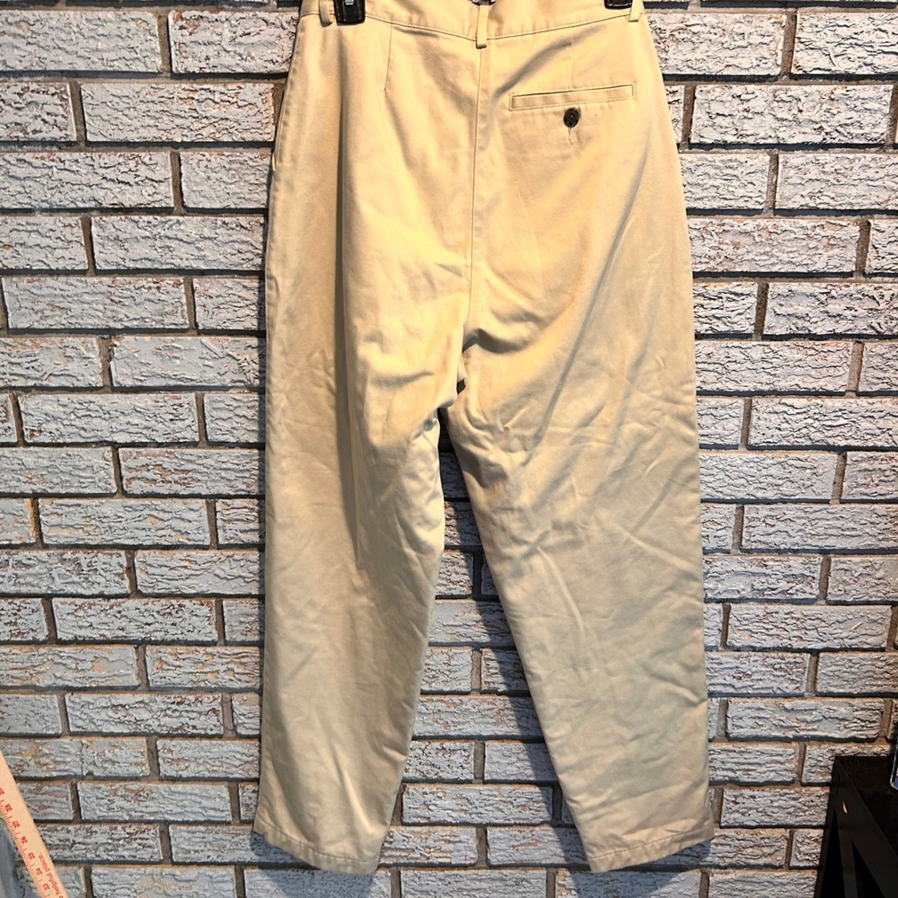 LL Bean Flannel Lined Chino Pants Khaki Tan Floral Print High Rise Tapered 8 Reg - Picture 2 of 7